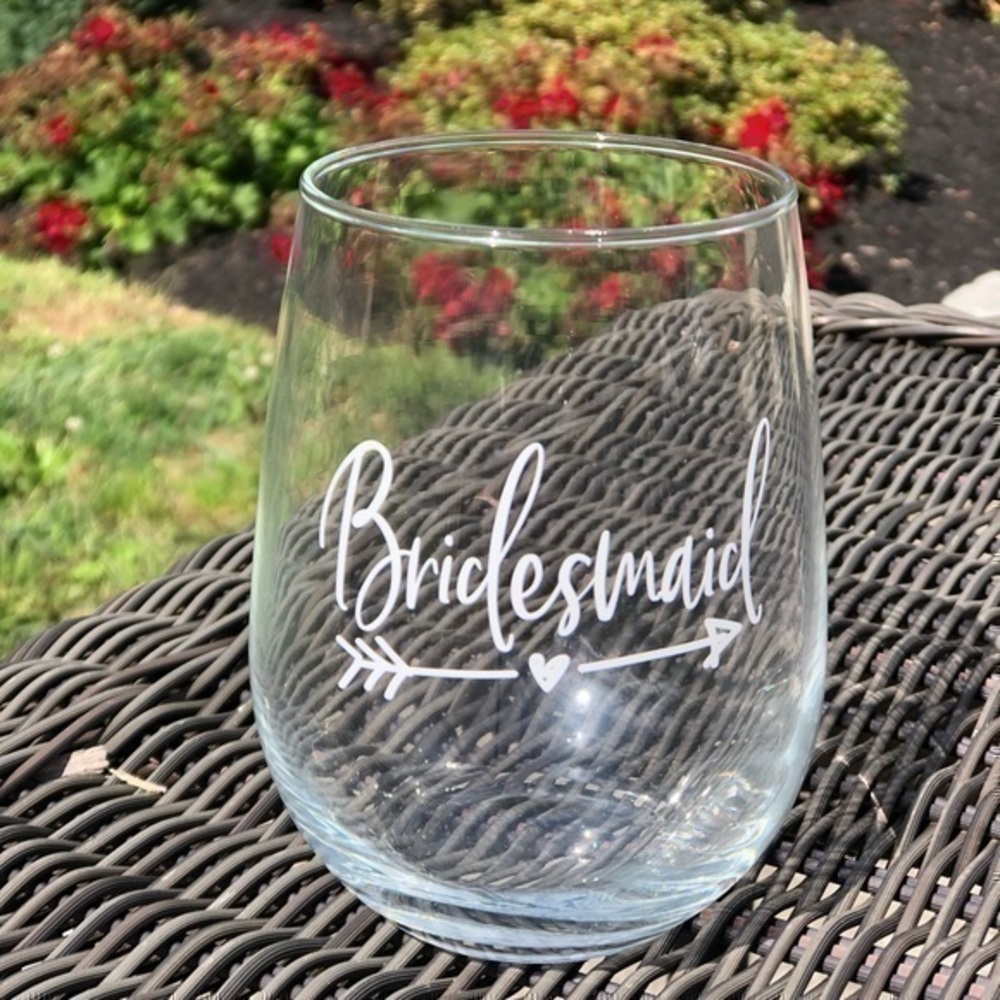 Bridesmaid stemless wine glass gift